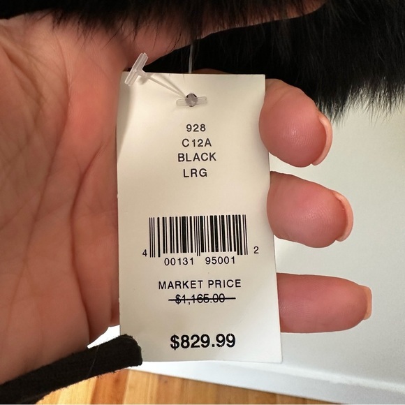 Belle Fare | Black Fox Fur Collar and Cuffs Cashmere Blend Wool Coat Size Large - Picture 9 of 10